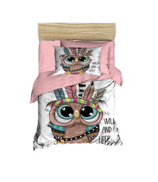 L'essentiel linge de maison PH140 Juego Funda Nórdica Bebé Impresión 3D, Microsatén y Algodón, Marrón Rosa Blanco 100x150cm